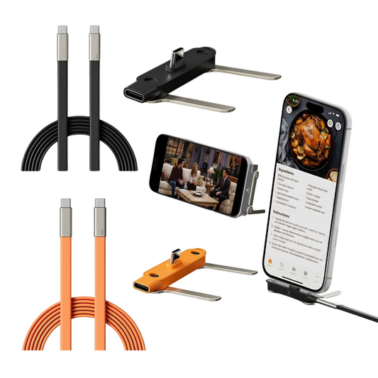 2 in 1 Charging Cable Type C with Invisible Foldable Stand – 240W Fast Charging Cable, Nylon Braided Type-C to Type-C, 360° Hidden Phone Holder, Charging Cable with Stand for Phones, Tablets & Laptops