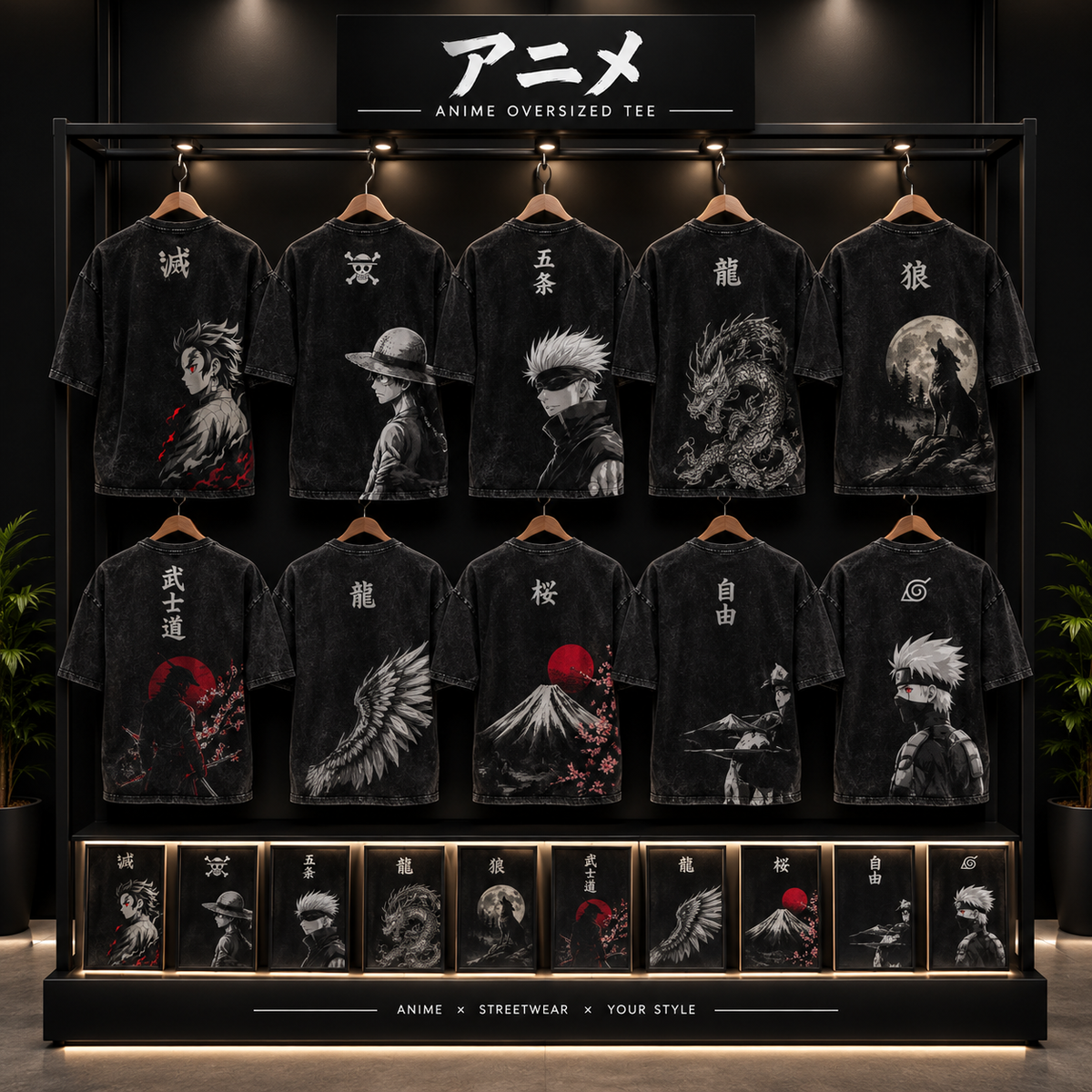 Shadow Anime Oversized T-Shirt – Black & White
