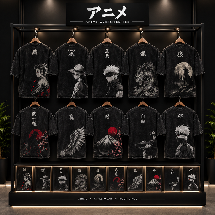 Shadow Anime Oversized T-Shirt – Black & White