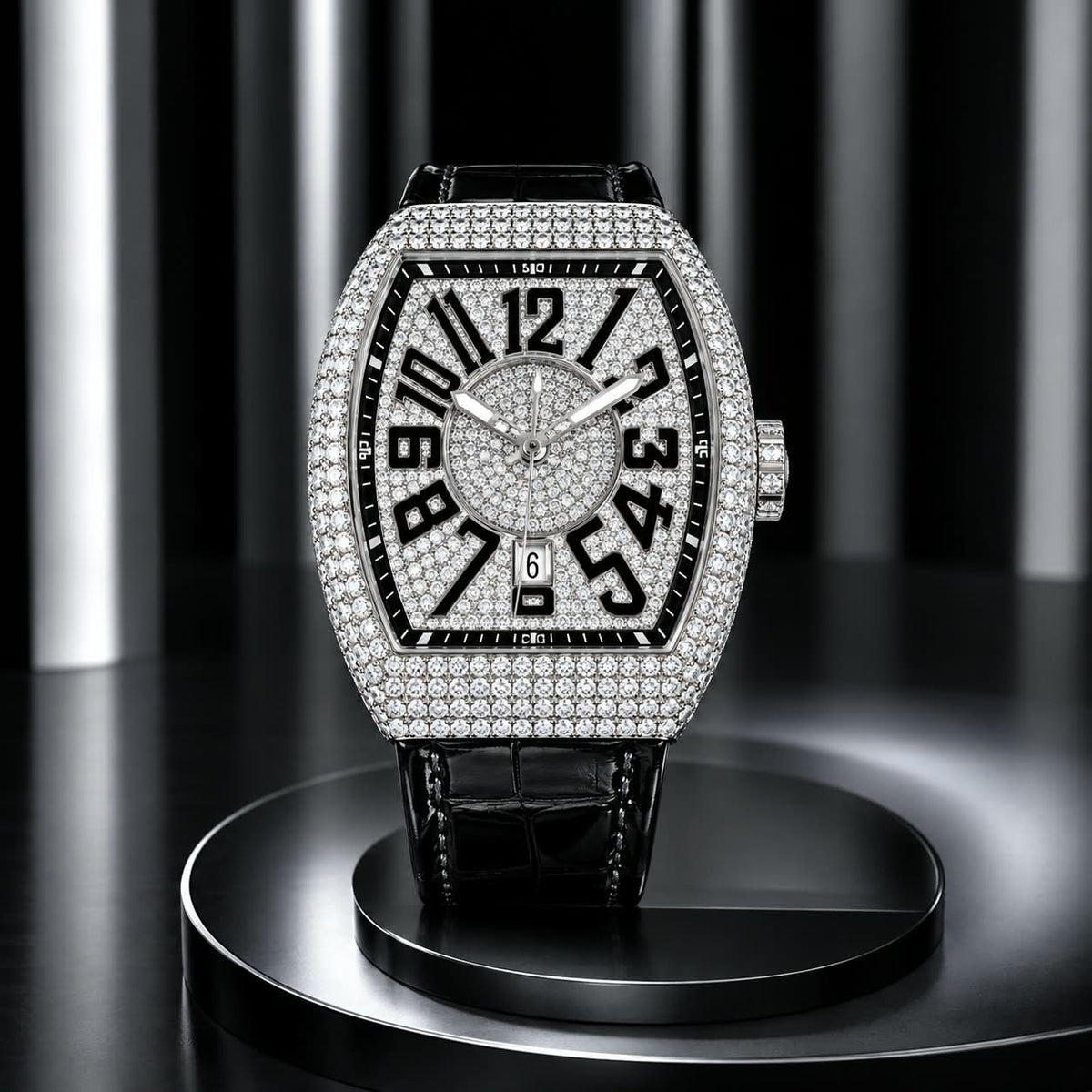 Diamond Stone Men's Luxury Fashion Watch, (Working Date & Premium Textured Strap)