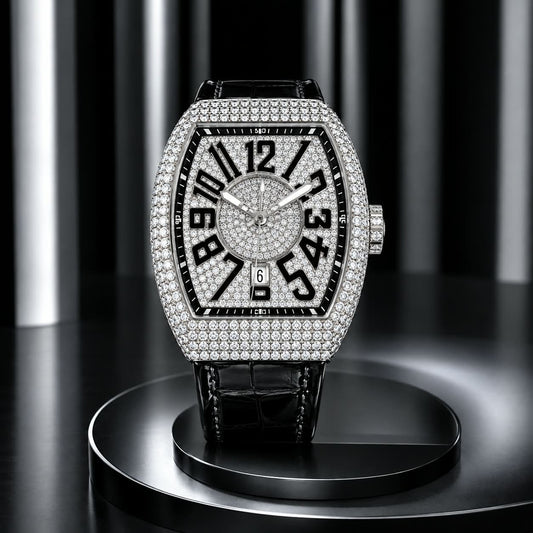 Diamond Stone Men's Luxury Fashion Watch, (Working Date & Premium Textured Strap)