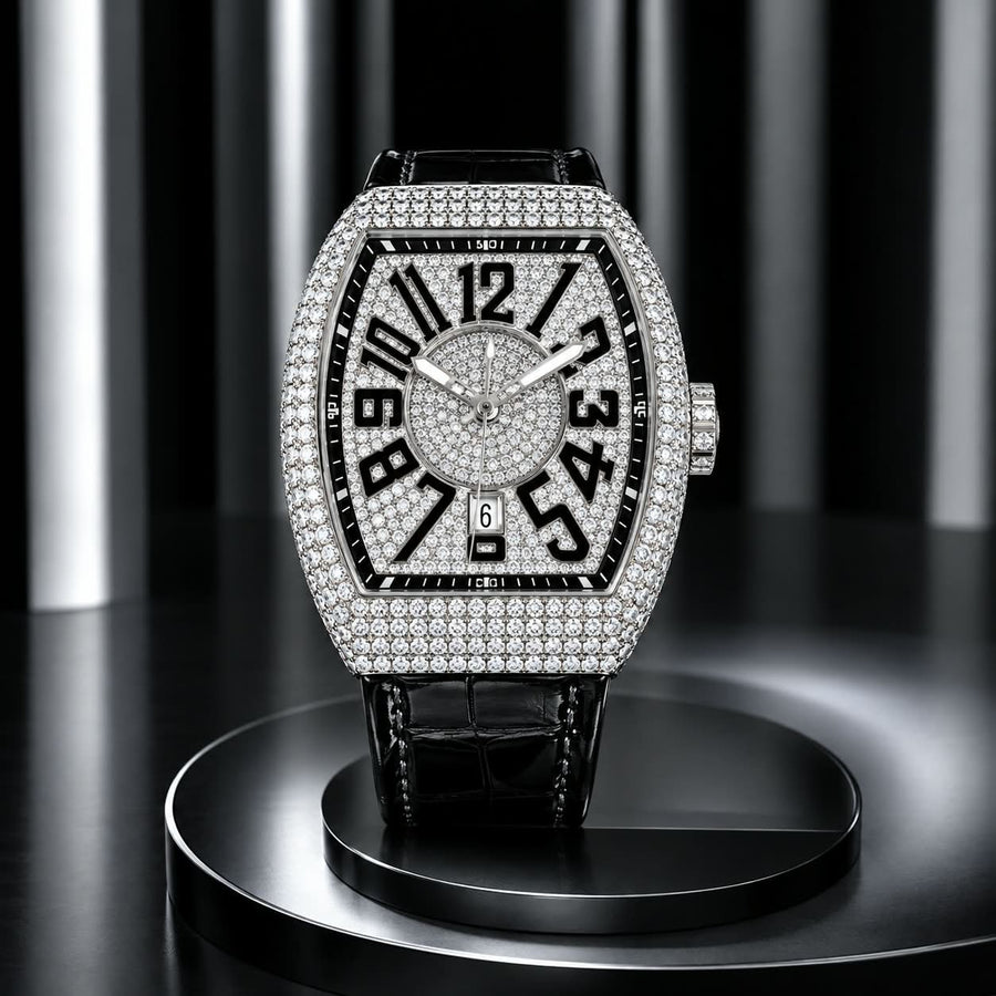 Diamond Stone Men's Luxury Fashion Watch, (Working Date & Premium Textured Strap)
