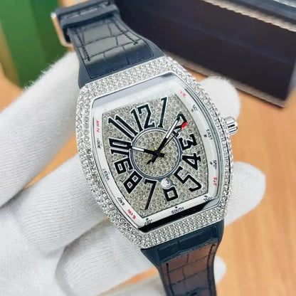Diamond Stone Men's Luxury Fashion Watch, (Working Date & Premium Textured Strap)