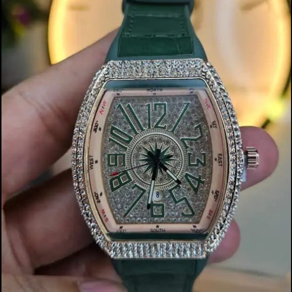 Diamond Stone Men's Luxury Fashion Watch, (Working Date & Premium Textured Strap)