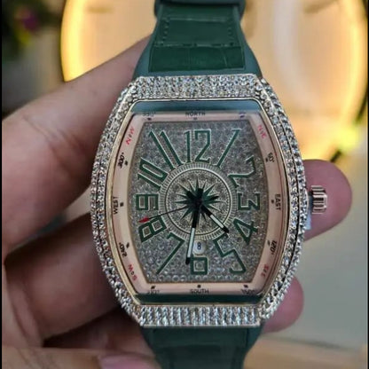 Diamond Stone Men's Luxury Fashion Watch, (Working Date & Premium Textured Strap)